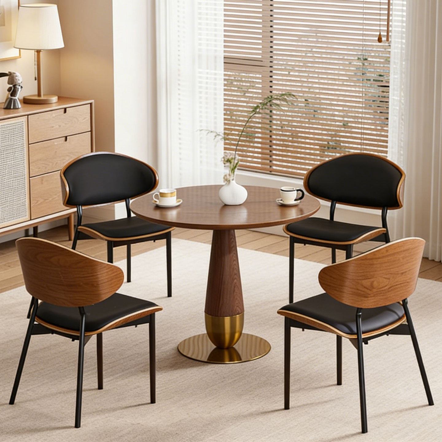 轻奢实木小圆桌家用小型餐桌阳台咖啡小桌椅商务休闲洽谈桌椅组合