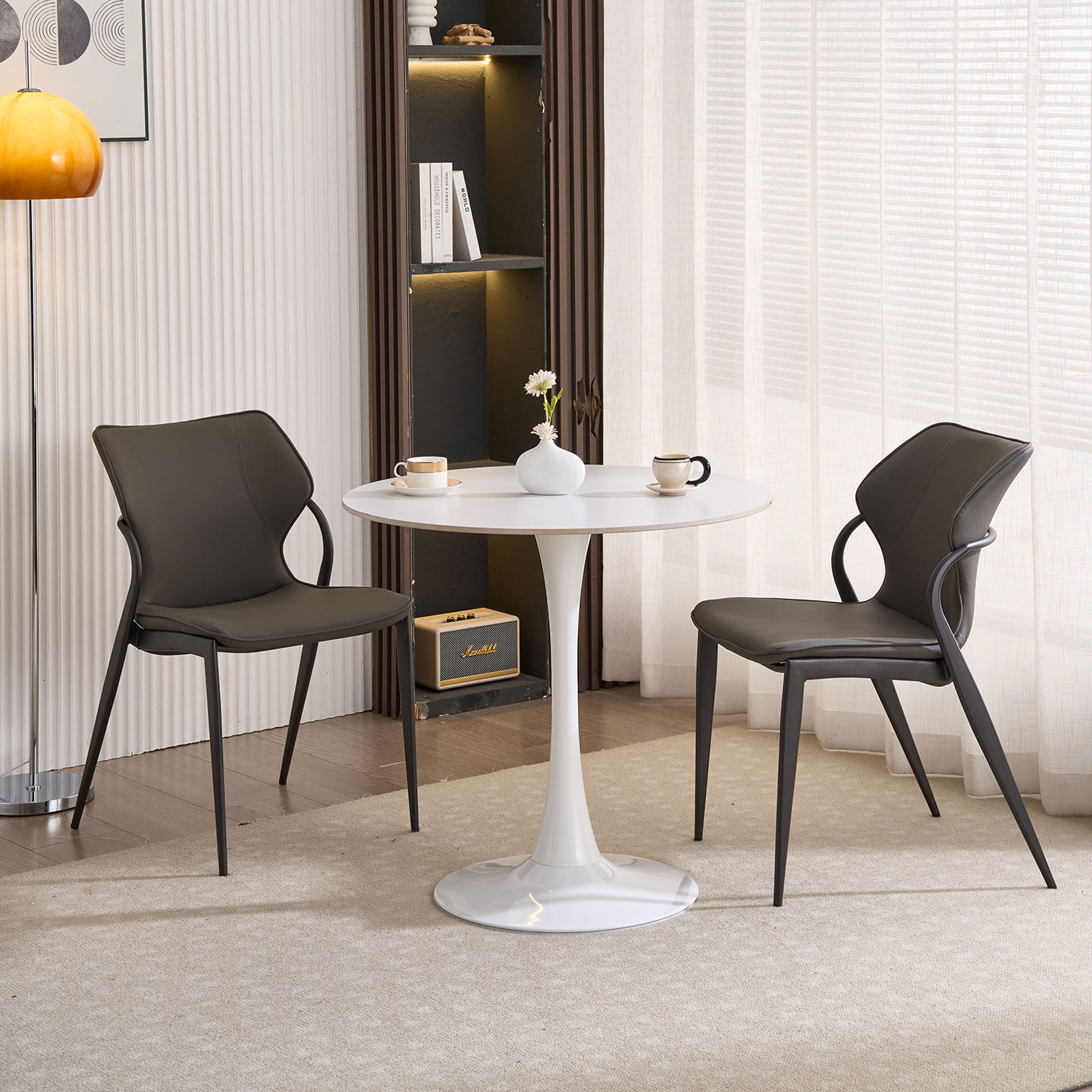岩板洽谈桌椅组合轻奢小圆桌子办公室咖啡厅商用接待休闲阳台餐桌