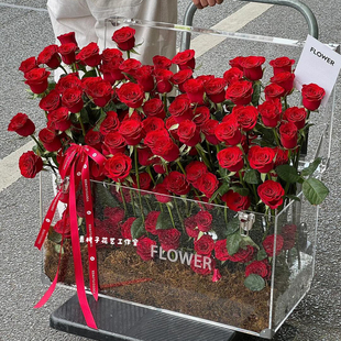 青栲子《永远炙热》七夕亚克力红玫瑰高端礼盒成都鲜花同城配送