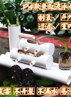 P4款圆形鱼缸双层过滤器吸粪便加氧水循环陶瓷圆缸瀑布式流水器