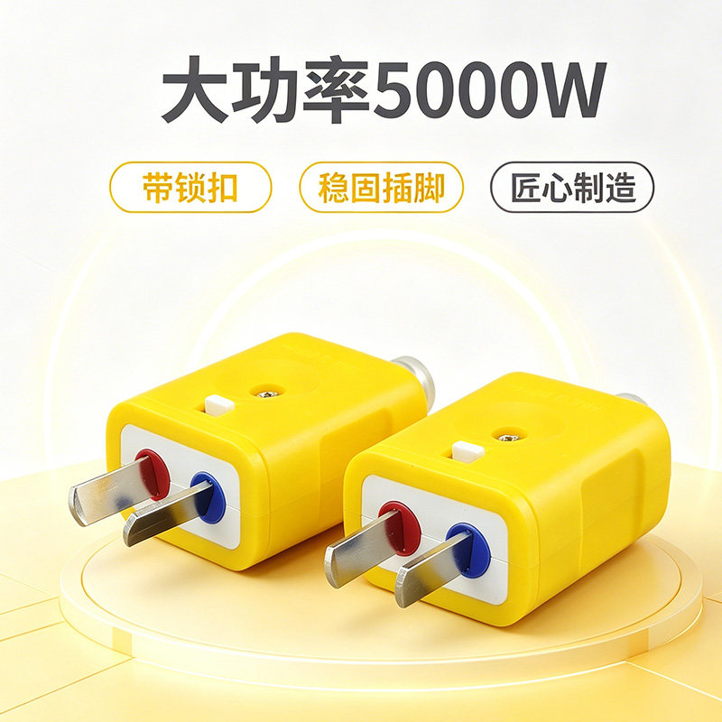 带锁大功率5000W二脚纯铜插头