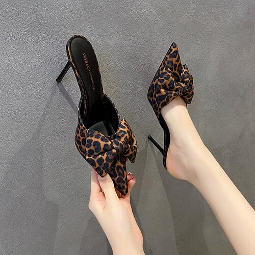 法式蝴蝶结包头凉鞋细跟仙女风尖头半拖鞋夏季女款外穿高跟凉拖鞋