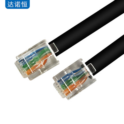 6芯电话线圆线6P6C纯铜语音跳线座机延长连接线10米黑色带水晶头