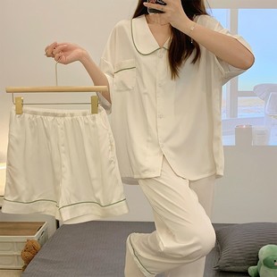 高级感三件套装 2024年新款 短袖 睡衣女夏季 春秋夏天家居服 冰丝薄款