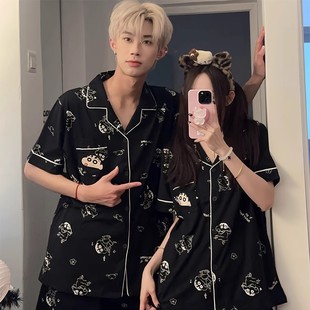 短裤 卡通蜡笔小新宽松短袖 男士 大码 情侣睡衣女夏季 家居服套装 开衫