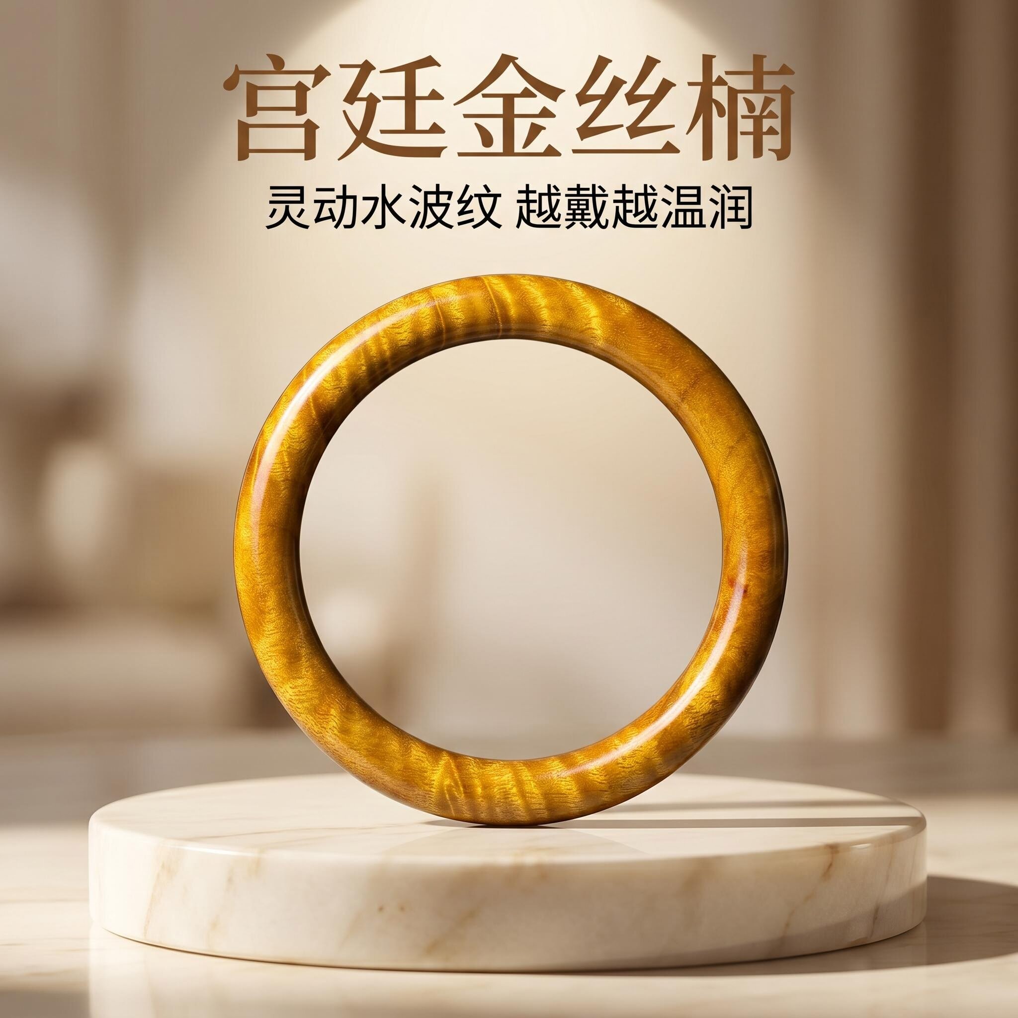 金丝楠木水波纹轻奢贵妃手镯女款