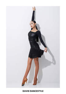 DAVID舞服女士拉丁舞服2025早春新一字肩流苏黑色练功服班服表演