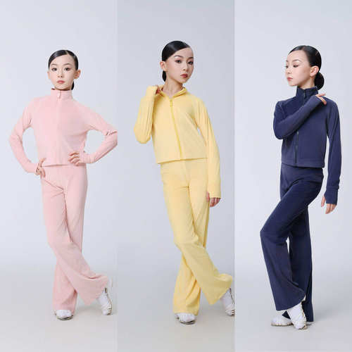 fzs舞服女童拉丁舞服拉链款运动服三色可选外套长袖长裤保暖