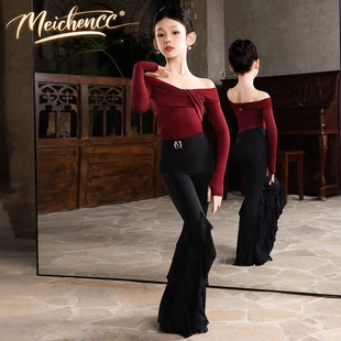 美辰[红心莓果]少儿拉丁舞蹈服冬装长袖上衣喇叭裤套装女童练功服