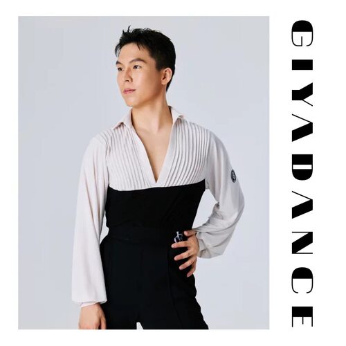 GIYA雅仕男长袖黑白拼接压褶拉丁
