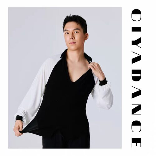 GIYA雅仕男长袖黑白基础拼色衬衫