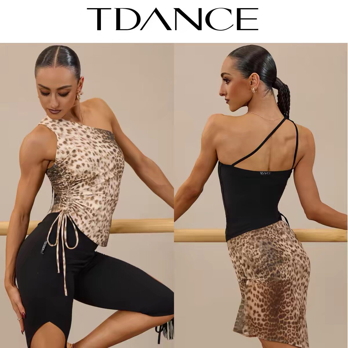 TDANCE成人女拉丁舞斜肩抽绳弹力