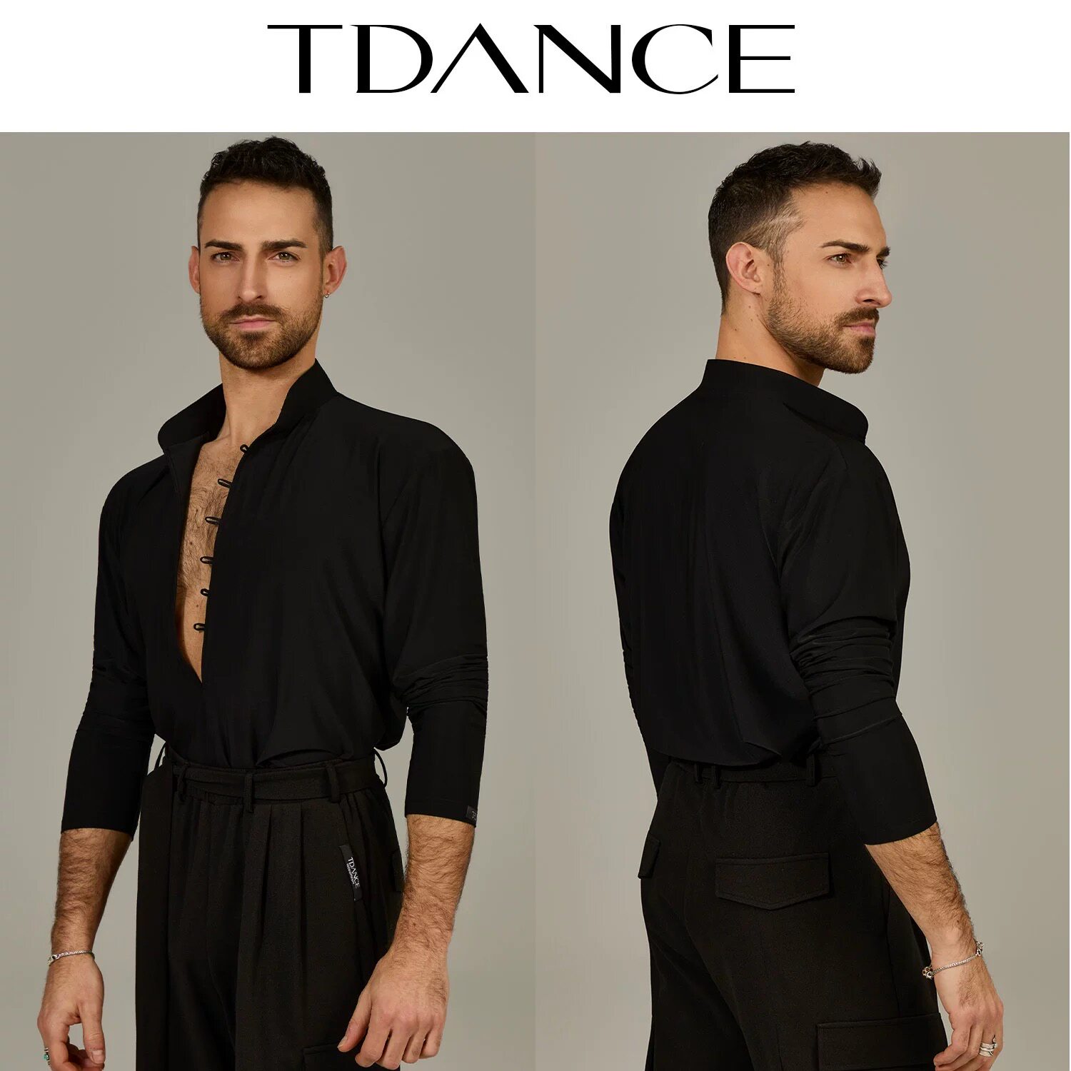 TDANCE男拉丁舞练习立领深V盘扣
