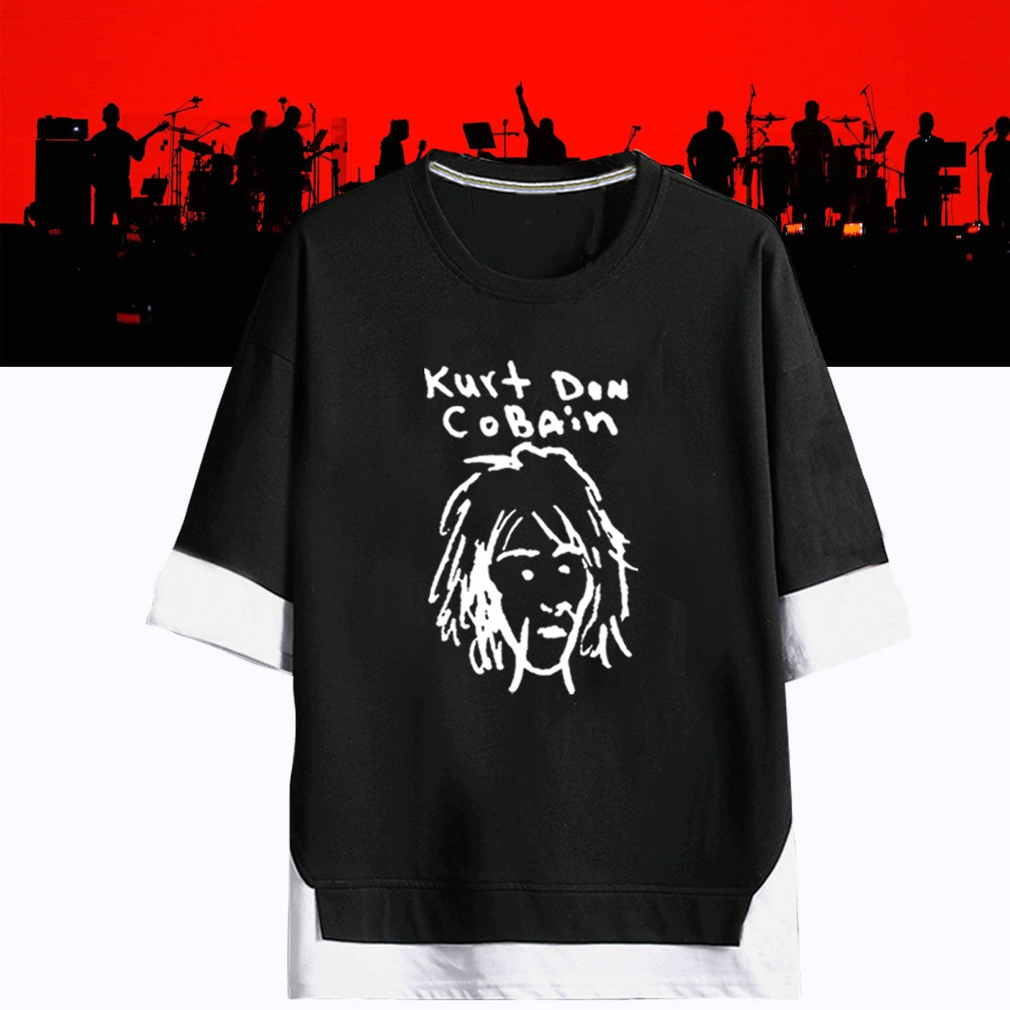 涅盘摇滚乐队nirvana周边同款小众简笔画美式可定制短袖T恤假两件