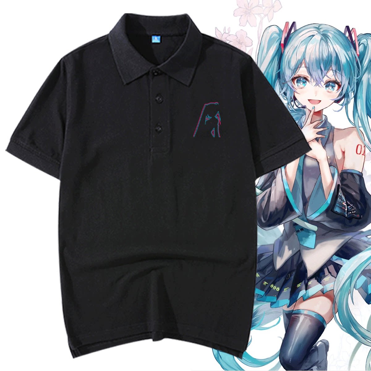 日系初音未来男女情侣miku葱娘联名青少年可定制短袖T恤夏POLO衫