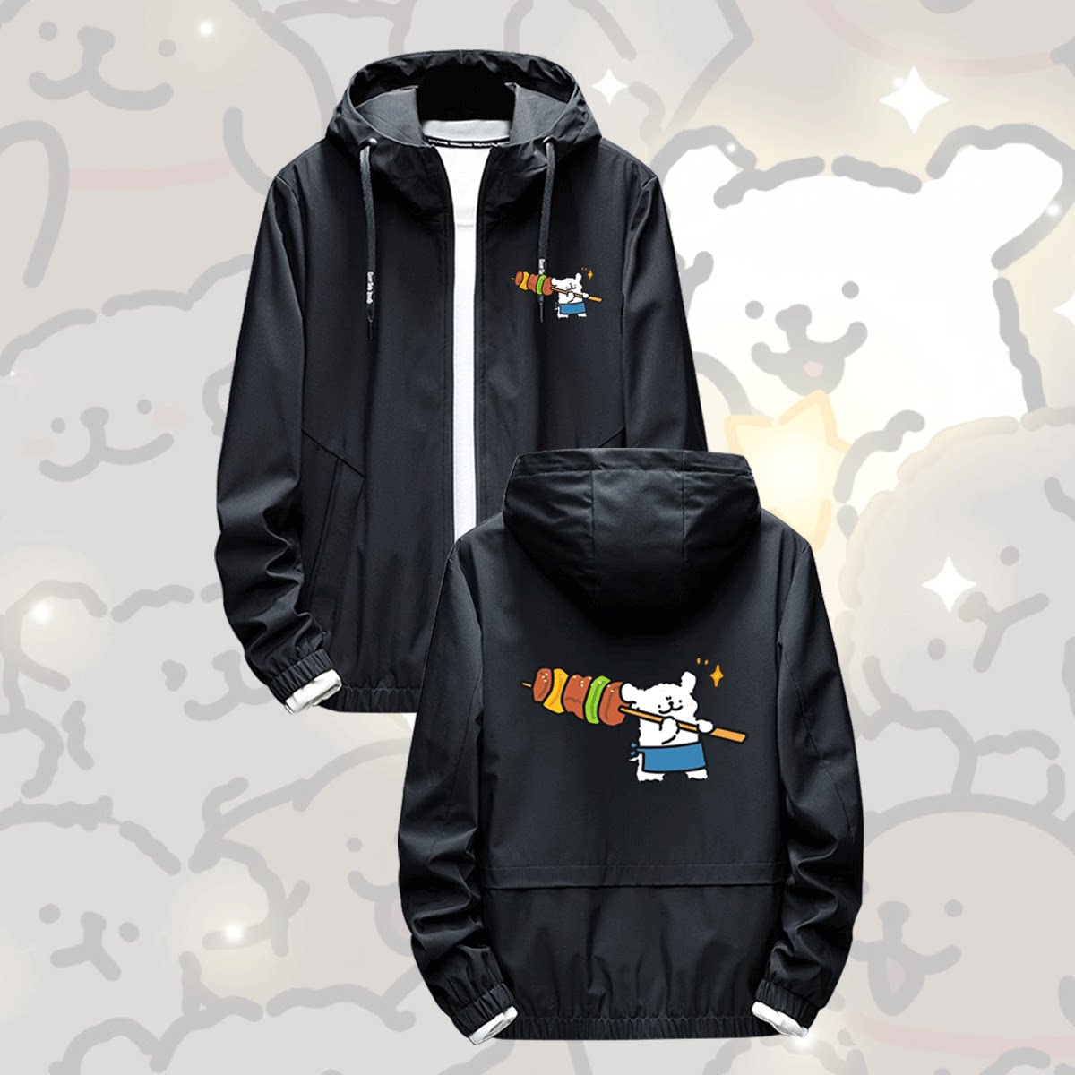 线条小狗马尔济斯周边男女青少年学生秋冬款百搭开衫拉链外套夹克