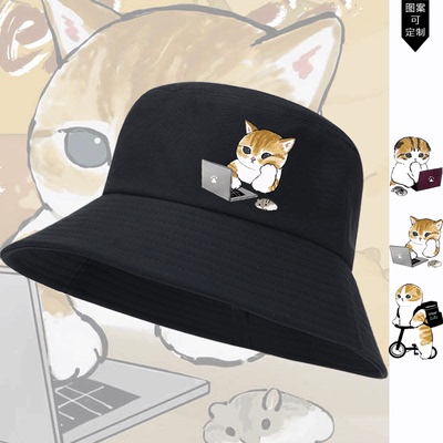 上班族社畜打工人猫咪设计猫可爱卡通男女盆帽遮阳帽休闲款渔夫帽