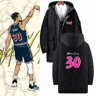 美式篮球运动欧文手绘涂鸦11号库里30号休闲休闲定制中长款羽绒服