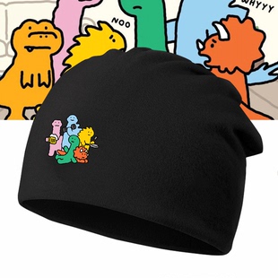 布拉吉奥可爱卡通韩国绿色小恐龙男女情侣可定制头巾帽堆堆包头帽