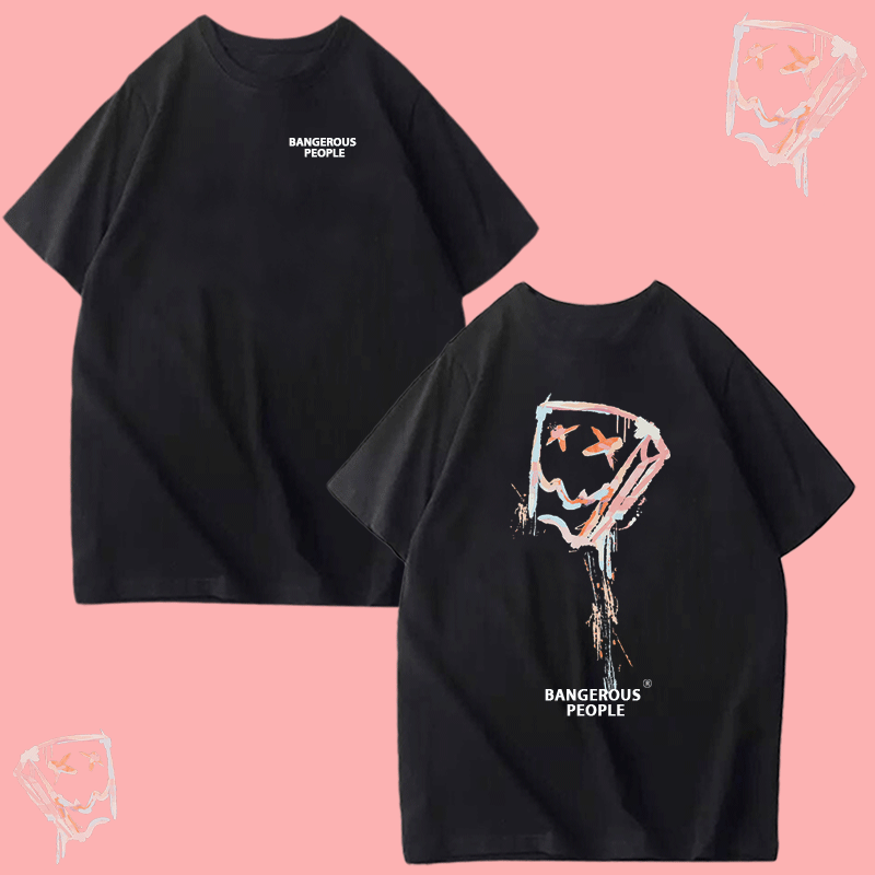 薛之谦dsp泼墨彩色纸袋人短袖T恤衫潮牌男女情侣装纯棉定制半截袖