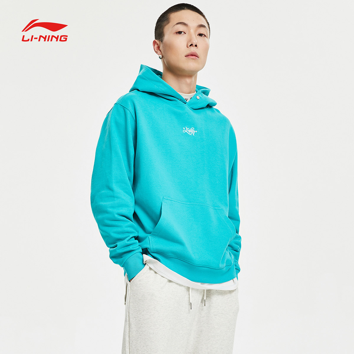 李宁滑板印花长袖情侣宽松连帽上衣运动服卫衣春秋2021年awdr117