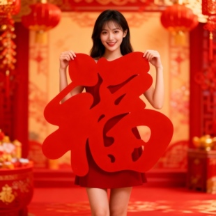 2026马年大号植绒布福字贴新年装饰春节布置客厅窗花过年拍照道具