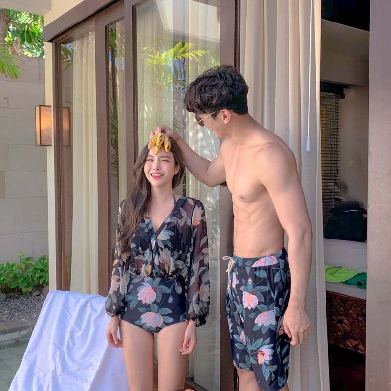 情侣游泳衣沙滩泡温泉度假连体泳衣女V领长袖显瘦速干沙滩泳裤男,运动/瑜伽/健身/球迷用品,连体泳衣,淘宝优惠券,粉丝福利购,淘宝优惠卷