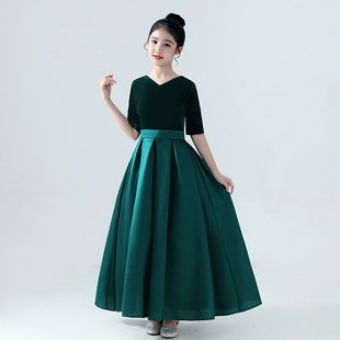 高端女童丝绒礼服中大童学生钢琴艺考演出服走秀儿童演奏公主裙红