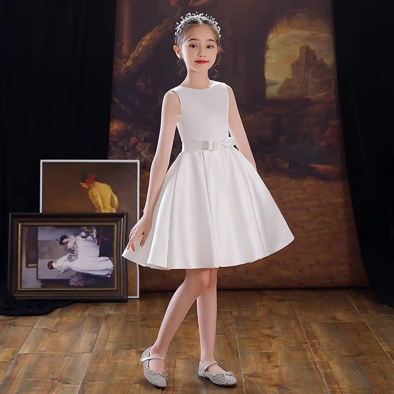 儿童晚礼服女童公主裙短款花童婚纱少儿模特走秀主持人演出服轻奢