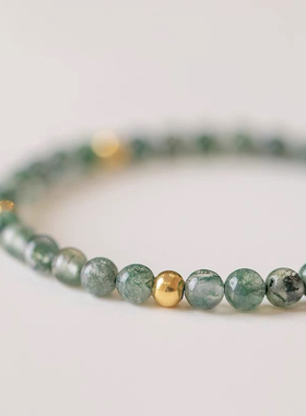 水草玛瑙包金珠手链手工饰品小众礼物绿色财源好运珠女复古