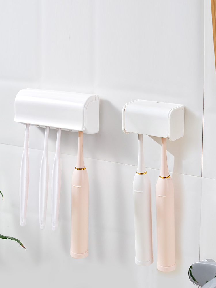 壁挂牙刷架免打孔牙刷置物挂架带盖防尘挂墙式牙膏收纳夹牙具架子
