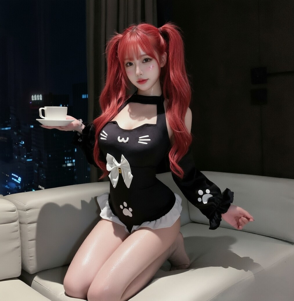 圣诞猫娘*圣诞节性感丝绒少女日系女仆制服连体衣战袍内衣裙qqny