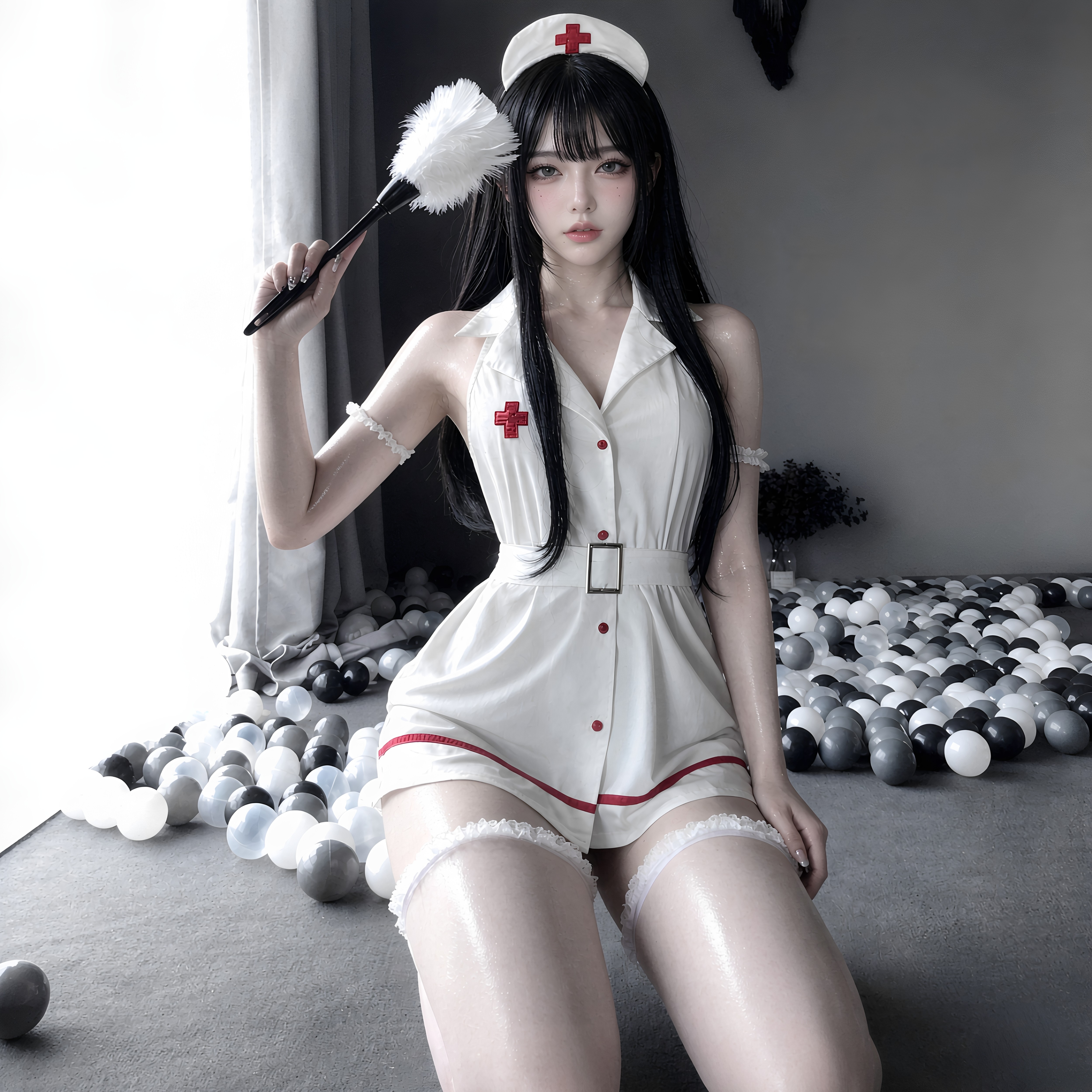 哥哥来一针性感护士姐姐裸背连衣裙紧身束腰齐臀侧开衩暗黑制服装