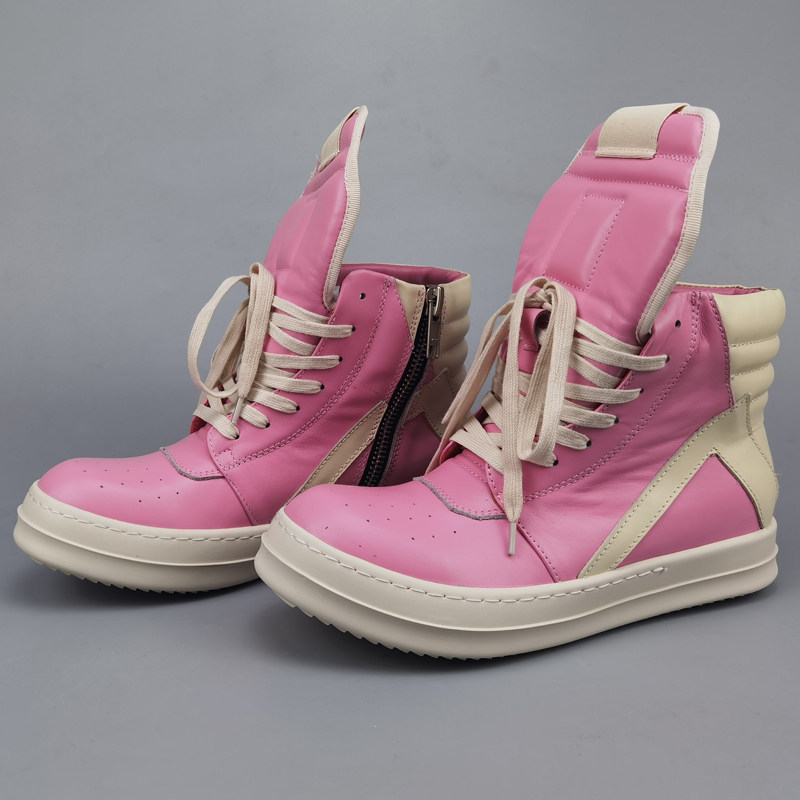 ro倒三角高帮鞋男粉色增高厚底休闲皮鞋百搭大码板鞋时尚短靴女潮