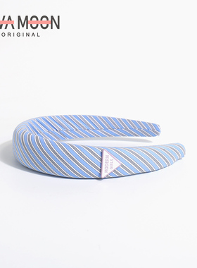 韩国发箍轻奢法式发箍高颅顶蓝色斜条纹布艺海绵女高级感发饰头饰