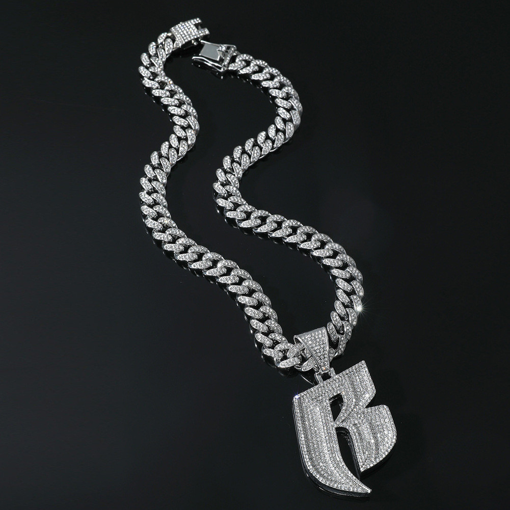 Ms Big R Letter B Cuban Chain Row American Hip-Hop Full Diamond ...
