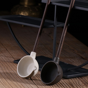 陶瓷分茶勺长柄煮茶勺子蒸茶器分茶汤勺茶水舀茶勺木质手把舀茶匙