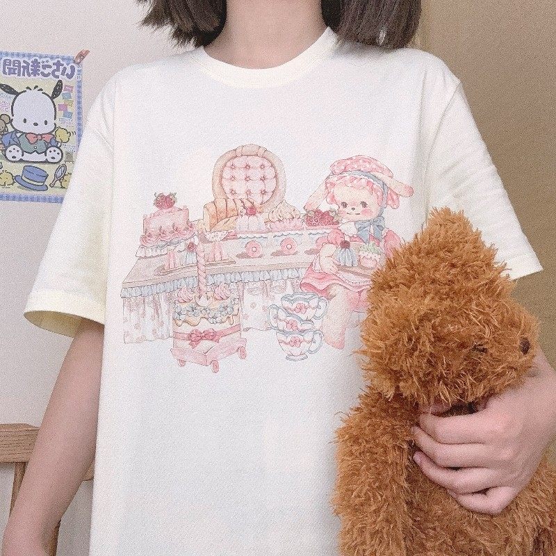 纯棉可爱甜美印花短袖T恤女夏季