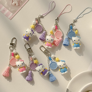 可爱卡通kitty包包挂件凯蒂猫羽毛球钥匙扣女生书包挂饰手机链