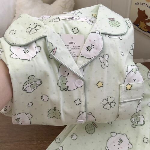 2026新款睡衣女款夏季纯棉纱布卡通小熊短袖可爱女士家居服套装