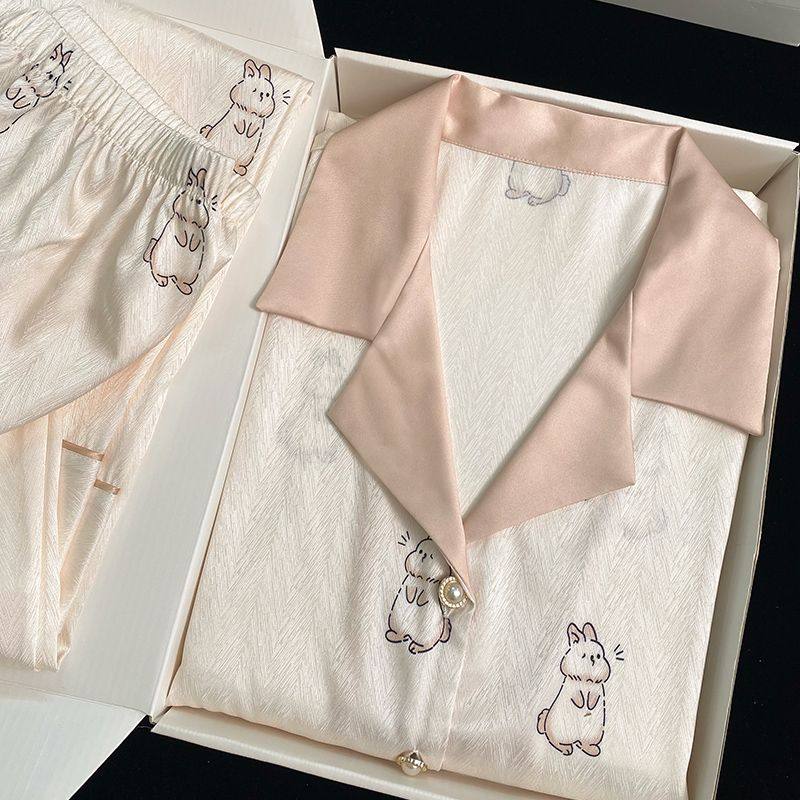 冰丝睡衣女夏季薄款长袖2024年新款春秋款大码仿真丝绸家居服套装