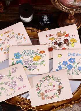 小花明信片装饰卡片可爱卡通花朵小动物贺卡卡片多款祝福卡片