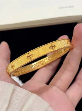 足金999水贝四叶窗花古法黄金手镯手链女版时尚送女友2025新款