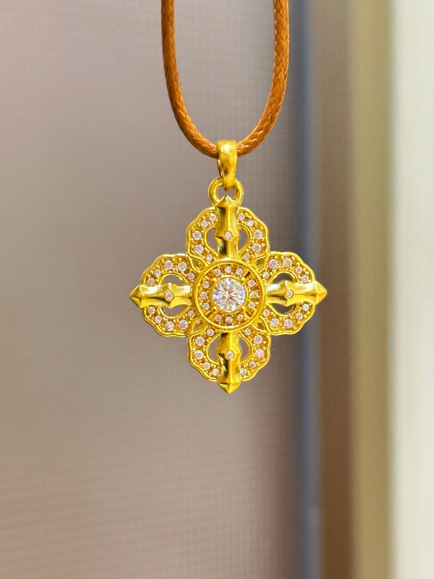 足金999满钻十字金刚杵吊坠5D爆款水贝黄金2026新款