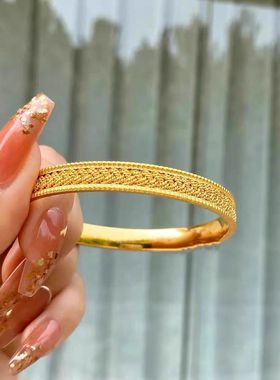 足金999水贝花麻花纹路古法黄金手镯手链女版时尚送女友2026新款