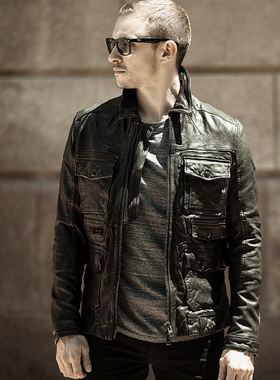 皮匠门 MEN+英国植鞣绵羊皮衣男夹克外套复古经典多兜欧美LM9162A