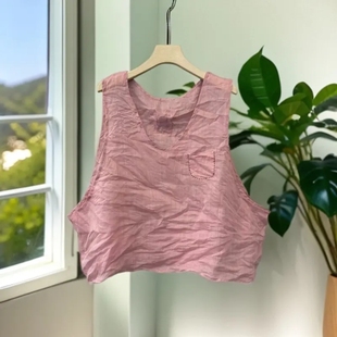 V领套头小背心马夹 手工绣囍纯色百搭时尚 新款 简约纯苎麻背心马甲