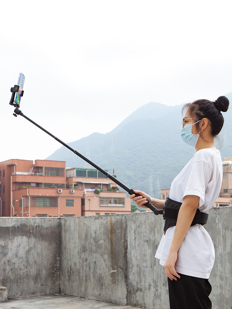 크리 에이 티브 야외 라이브 방송 벨트 브래킷 휴대 전화 비디오 확장 폴 다기능 팬|틸트 안정화 보조 촬영 액세서리