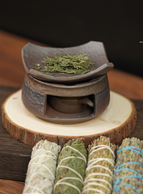 木然 陶瓷手作烘烤炉熏香鼠尾草雪松提香烤茶炉草仗可干烧香薰炉