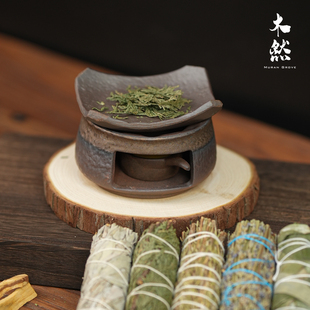 陶瓷手作烘烤炉熏香鼠尾草雪松提香烤茶炉草仗可干烧香薰炉 木然